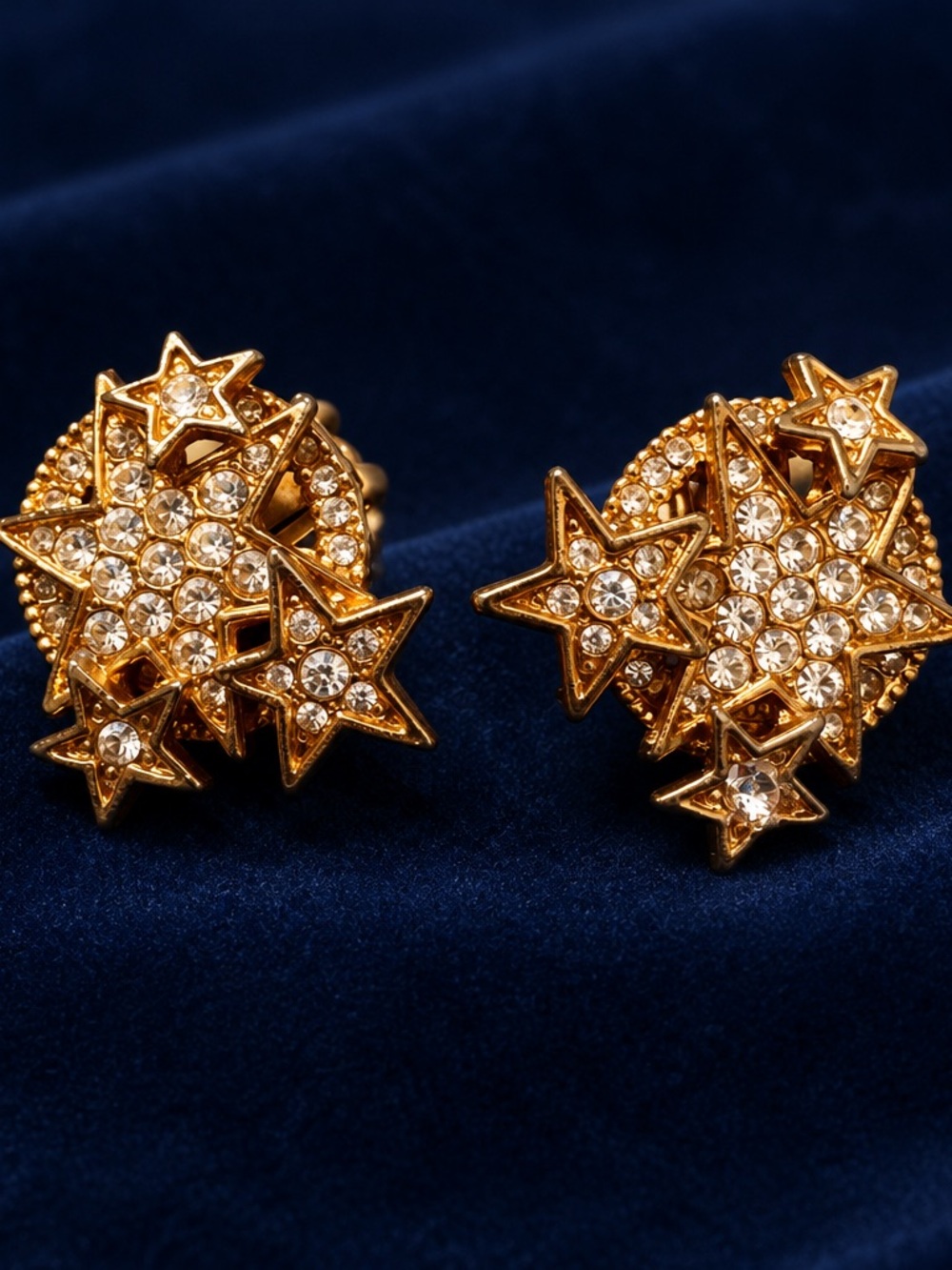 Gold Star Cluster Crystal Clip on Earrings - Women's Jewelry